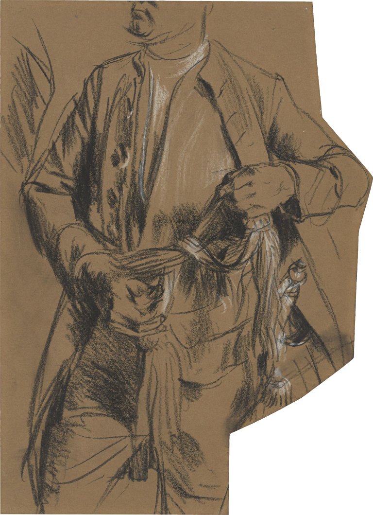 Auf diesem Bild ist das folgende Kunstwerk zu sehen: Adolph Menzel. Hans Karl von Winterfeldt, preußischer Generallieutenant (Studie zu einem friderizianischen Offizier). 1851.