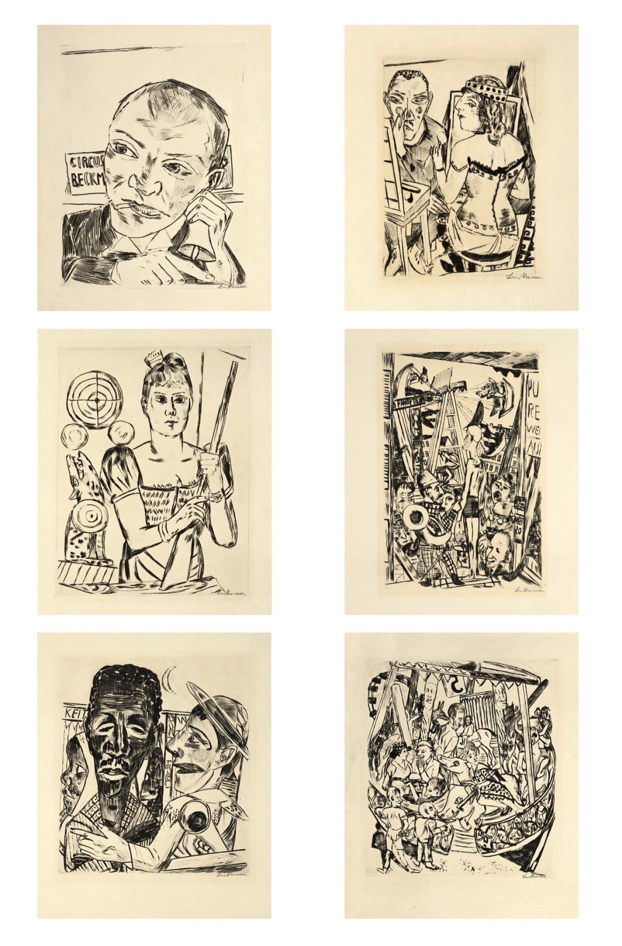 Auf diesem Bild ist das folgende Kunstwerk zu sehen: Max Beckmann. „Jahrmarkt“. 1921.