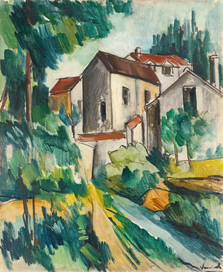 Auf diesem Bild ist das folgende Kunstwerk zu sehen: Maurice de Vlaminck. Häuser am Bach. Um 1914/15.