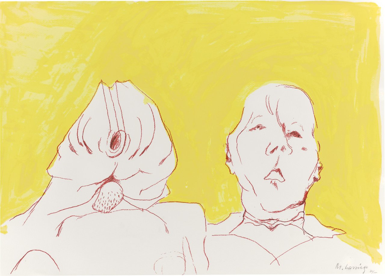 Auf diesem Bild ist das folgende Kunstwerk zu sehen: Maria Lassnig. Doppelselbstportrait. 2008.