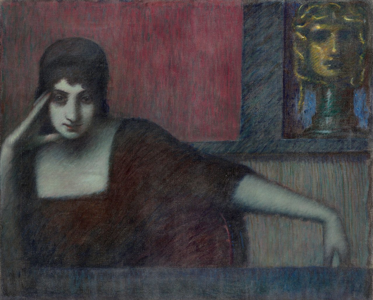 Auf diesem Bild ist das folgende Kunstwerk zu sehen: Adolf Frey-Moock. Frau mit dem Haupt der Medusa. Um 1910.