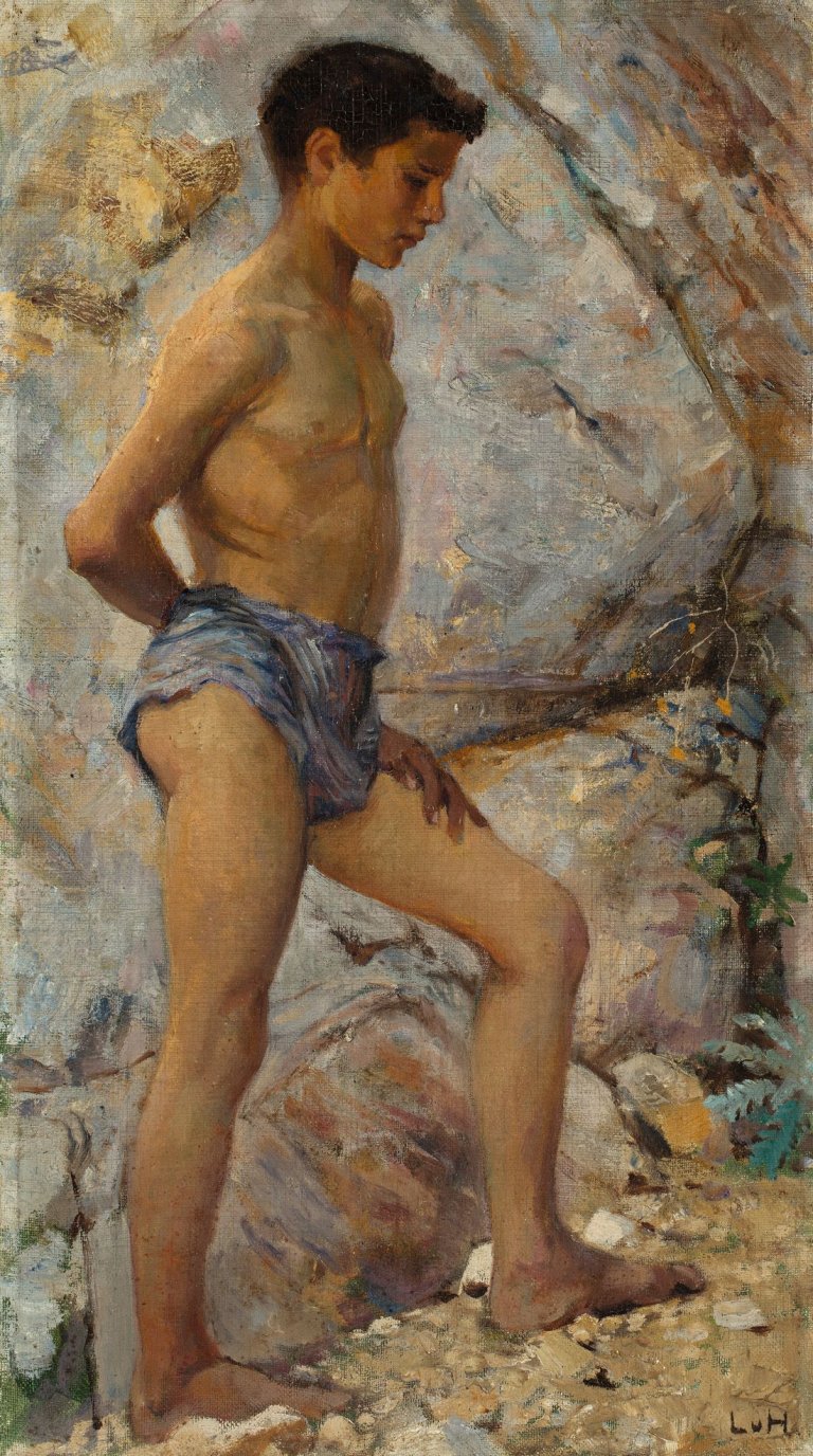 Auf diesem Bild ist das folgende Kunstwerk zu sehen: Ludwig von Hofmann. JUNGE IN EINER FELSLANDSCHAFT.