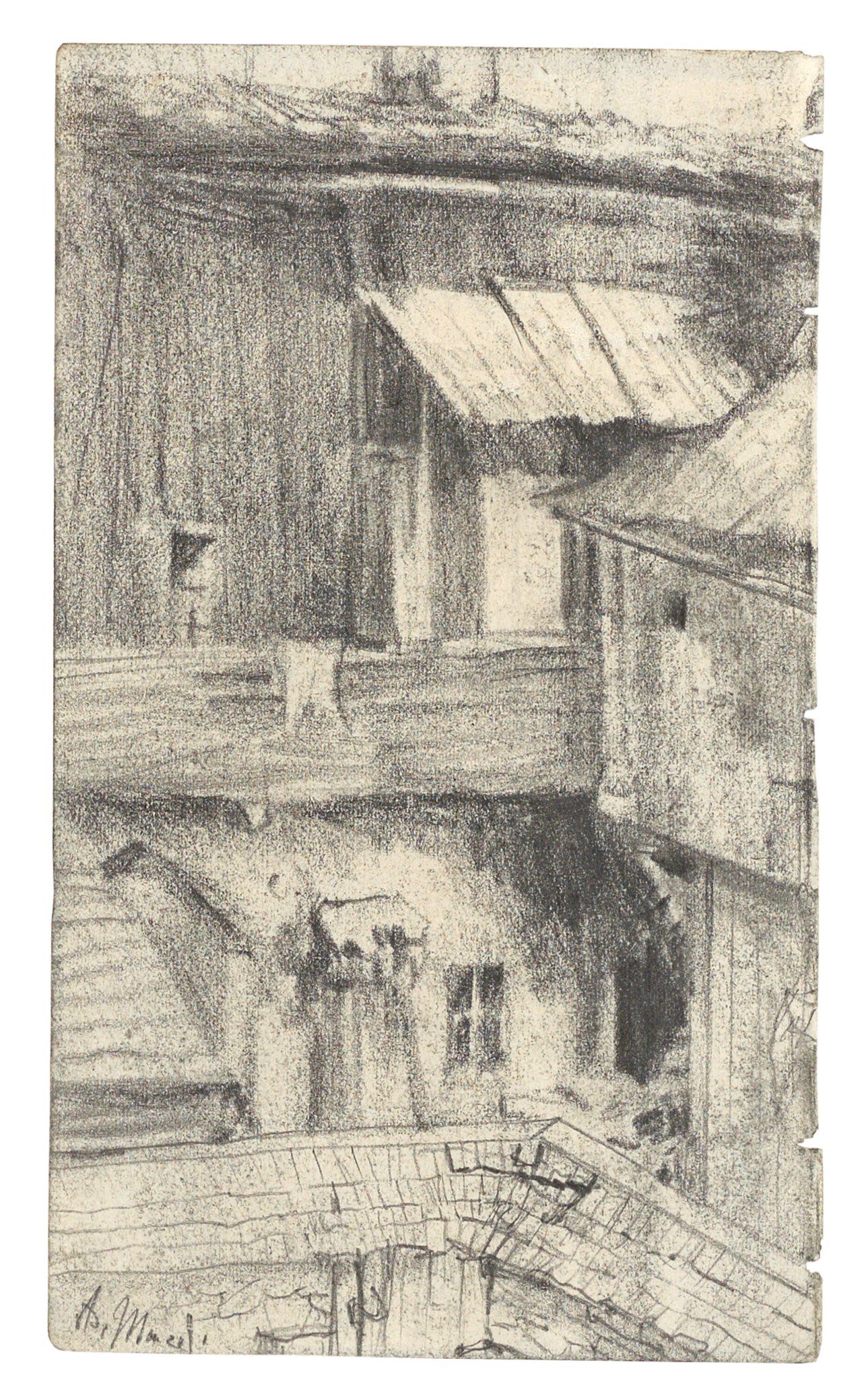 Auf diesem Bild ist das folgende Kunstwerk zu sehen: Adolph Menzel. Hinterhof.