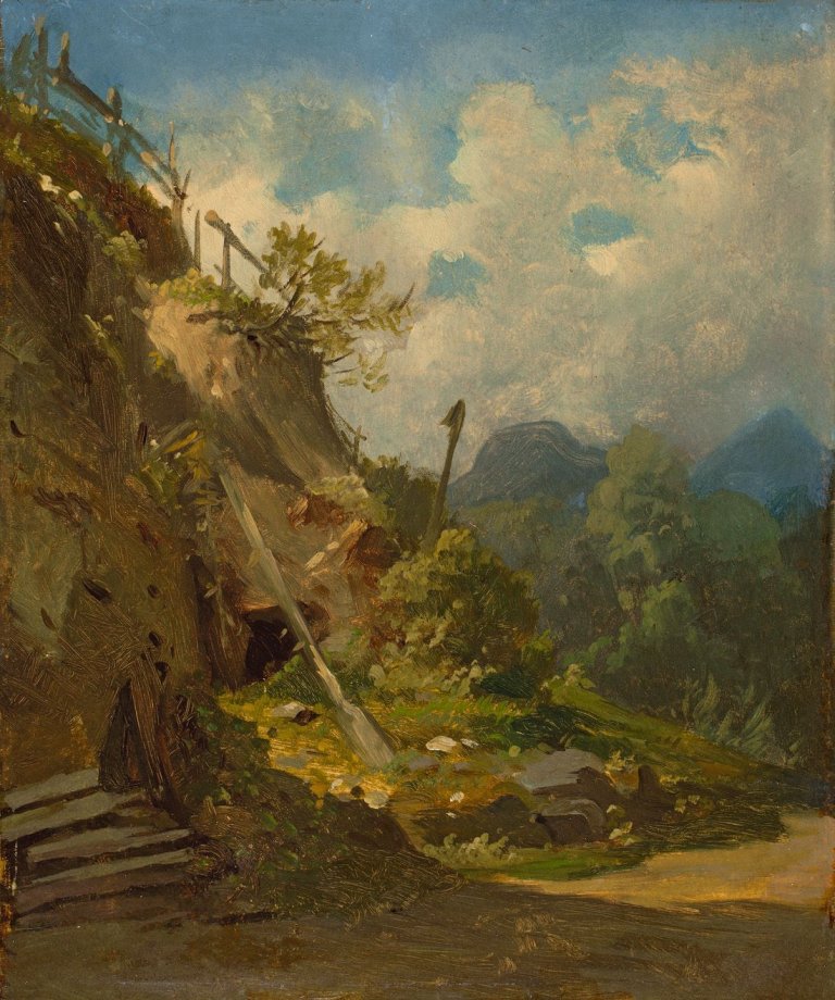 Auf diesem Bild ist das folgende Kunstwerk zu sehen: Carl Spitzweg. „Der Bergwerkstollen“. Um 1839/40.