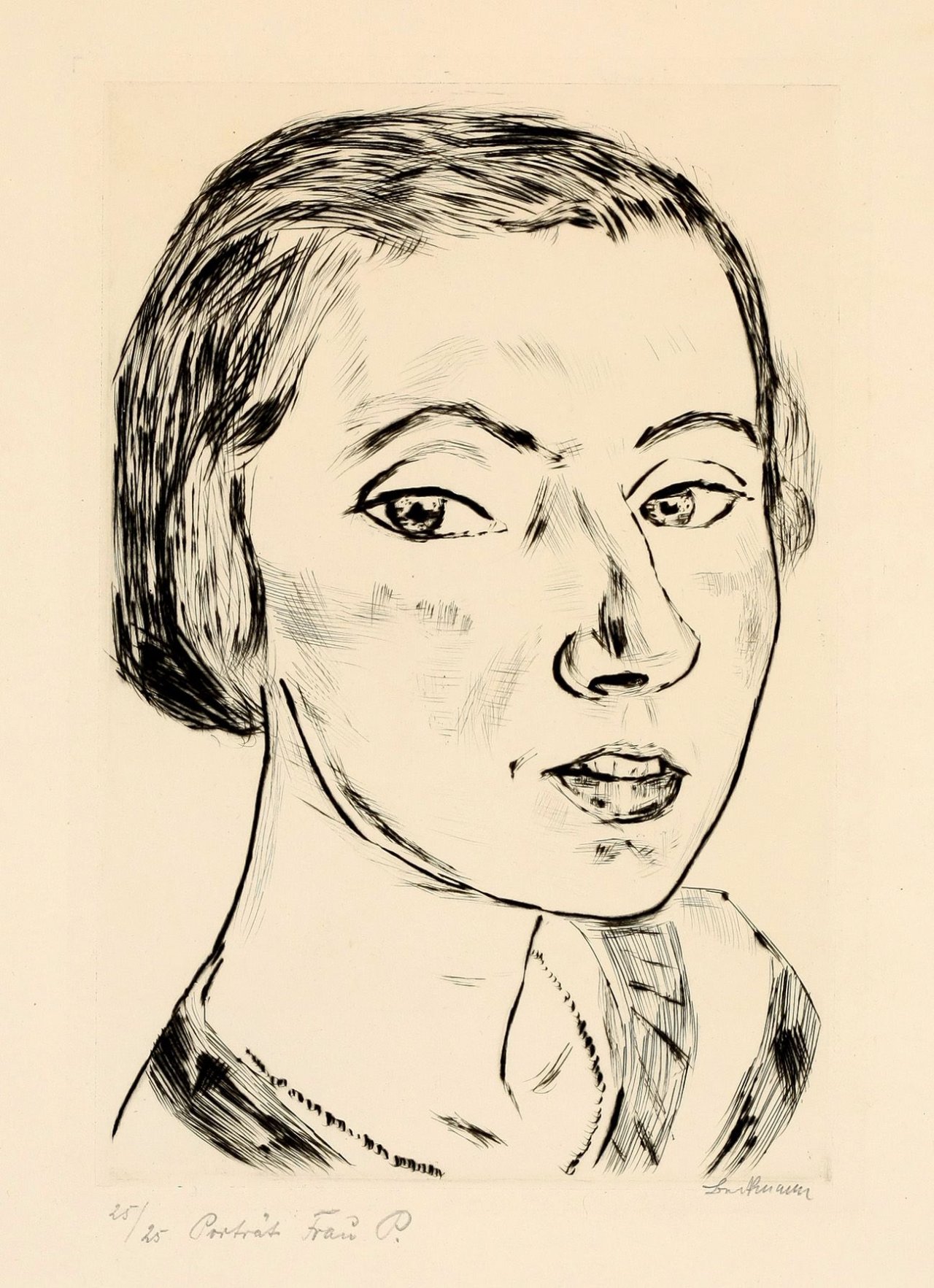 Auf diesem Bild ist das folgende Kunstwerk zu sehen: Max Beckmann. „Bildnis Frau Parcus I“. 1921.