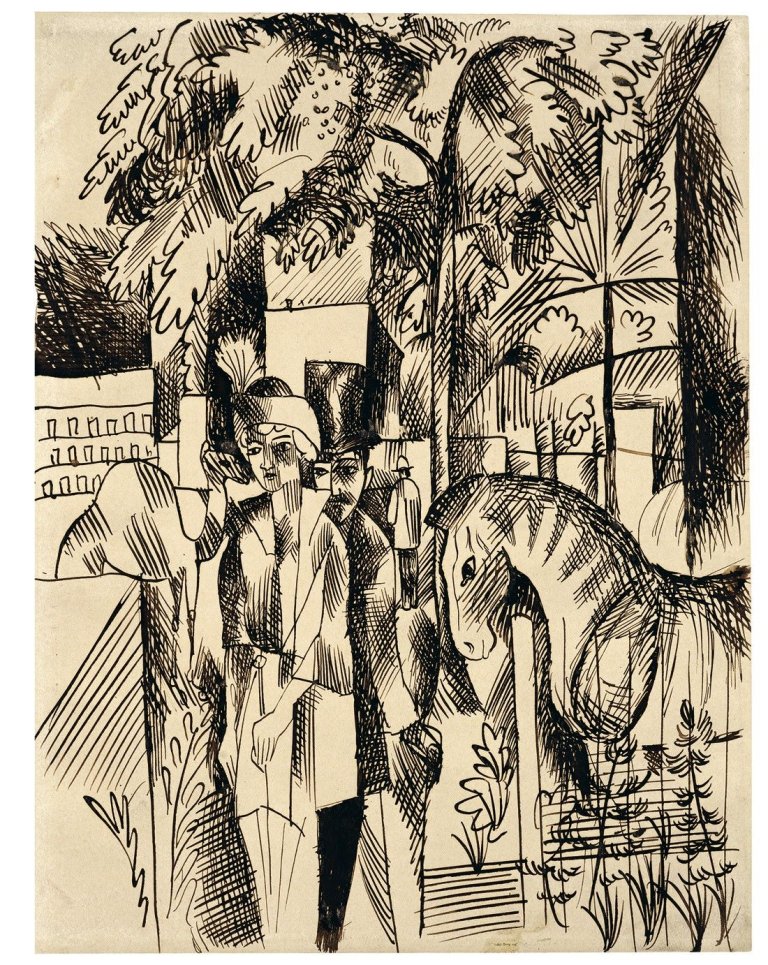 Auf diesem Bild ist das folgende Kunstwerk zu sehen: August Macke. „Im Zoologischen Garten“. 1913/14.