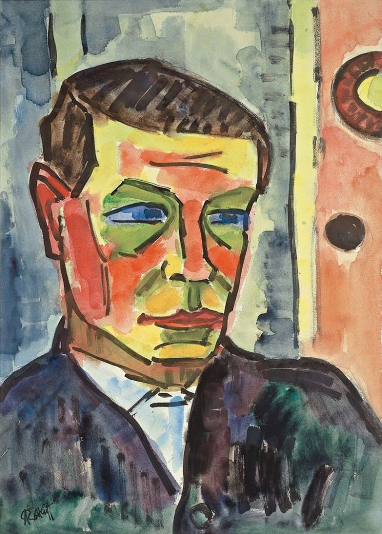 Auf diesem Bild ist das folgende Kunstwerk zu sehen: Karl Schmidt-Rottluff. Männerbildnis. Um 1960.