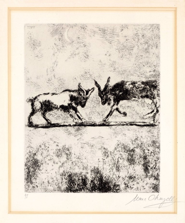 Auf diesem Bild ist das folgende Kunstwerk zu sehen: Marc Chagall. „Les deux chevres“. 1952.