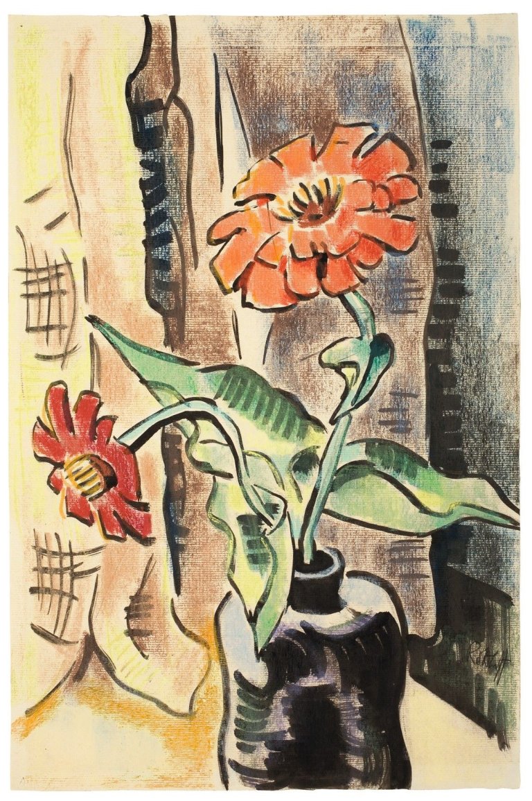 Auf diesem Bild ist das folgende Kunstwerk zu sehen: Karl Schmidt-Rottluff. Blumenstilleben. 1940er Jahre.
