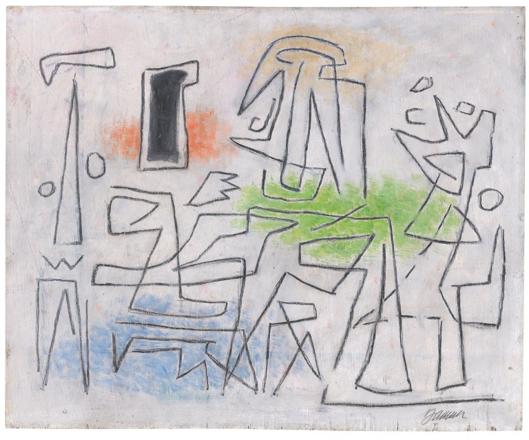 Auf diesem Bild ist das folgende Kunstwerk zu sehen: Willi Baumeister. „Im Palast“. 1945.