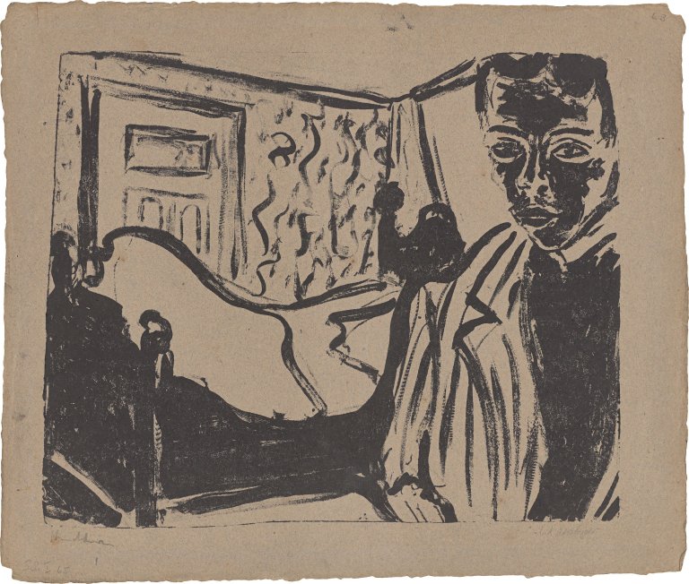 Auf diesem Bild ist das folgende Kunstwerk zu sehen: Ernst Ludwig Kirchner. „Selbstportrait in Kammer“. 1907.