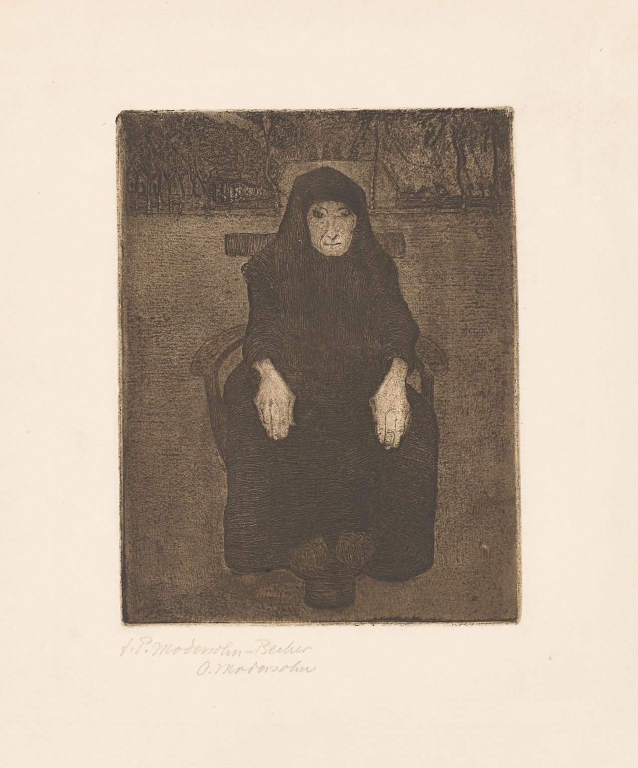 Auf diesem Bild ist das folgende Kunstwerk zu sehen: Paula Modersohn-Becker. „Sitzende Alte“. Um 1900.