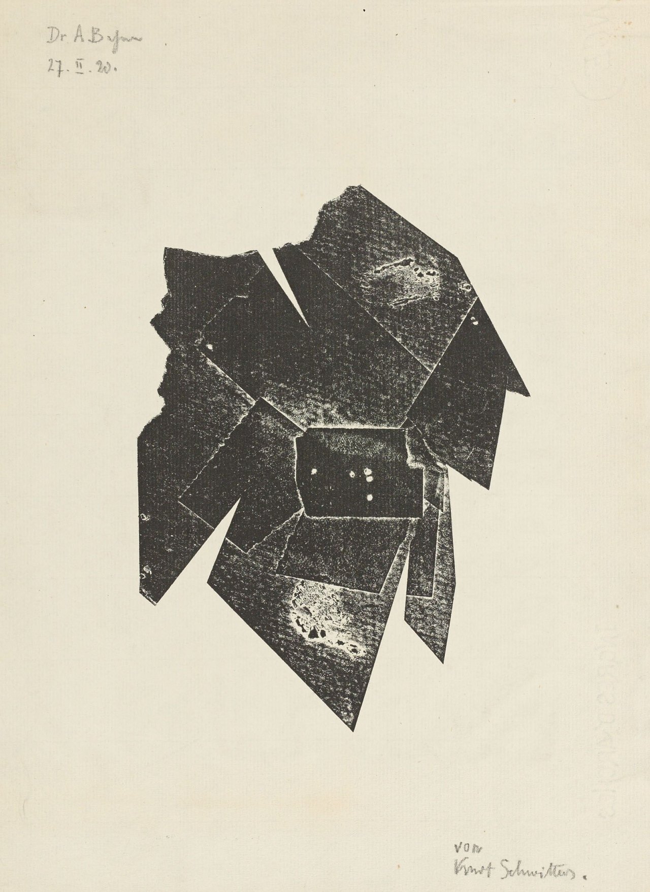 Auf diesem Bild ist das folgende Kunstwerk zu sehen: Kurt Schwitters. Materialdruck. 1920.