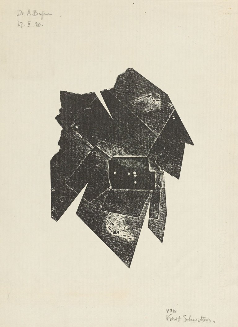 Auf diesem Bild ist das folgende Kunstwerk zu sehen: Kurt Schwitters. Materialdruck. 1920.