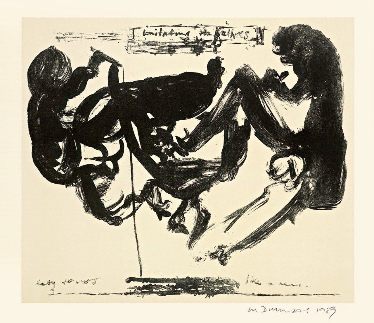 Auf diesem Bild ist das folgende Kunstwerk zu sehen: Marlene Dumas. „Imitating the Fathers“. 1989.