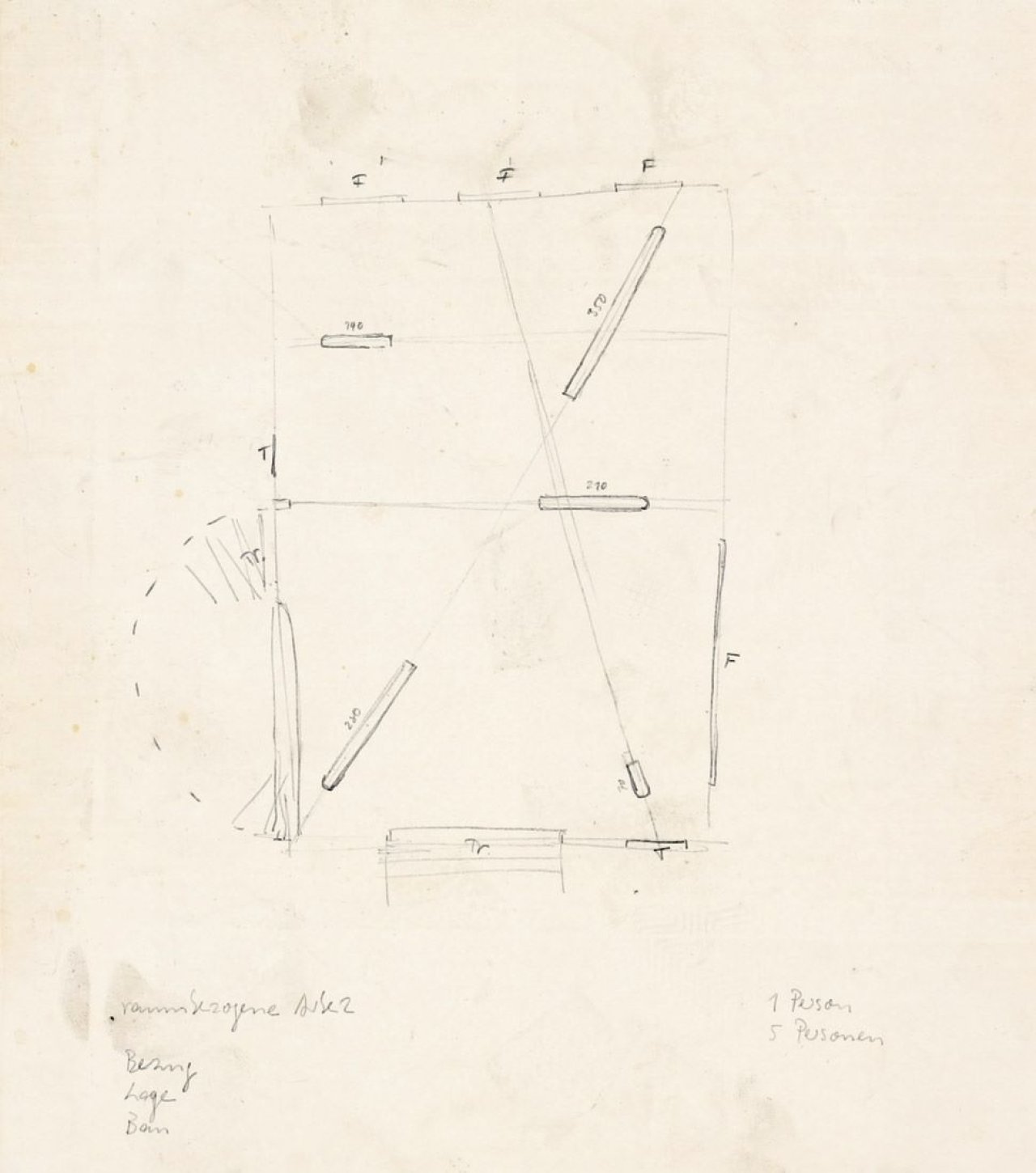 Auf diesem Bild ist das folgende Kunstwerk zu sehen: Franz Erhard Walther. fünfteiliges Bodenstück Lageplan Frankfurter Kunstverein. 1974.
