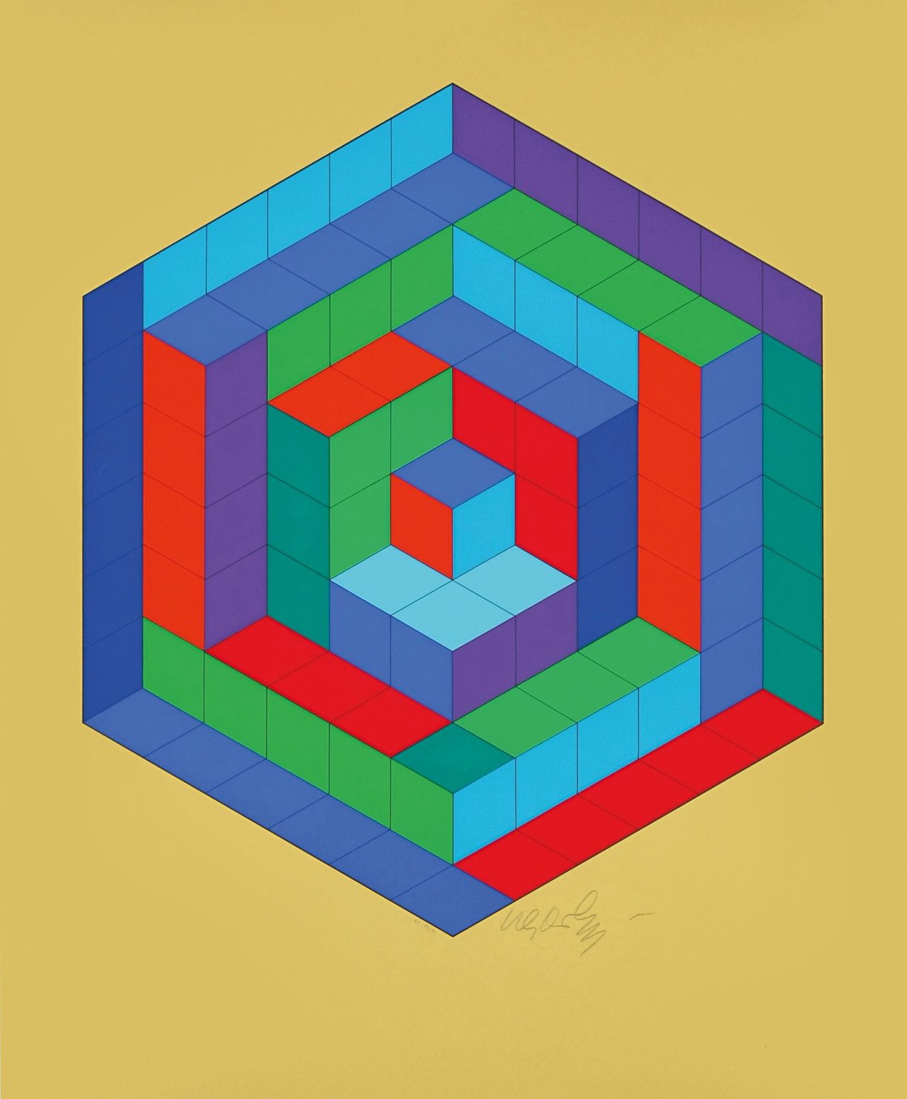Auf diesem Bild ist das folgende Kunstwerk zu sehen: Victor Vasarely. „Sin-hat a“. 1972.