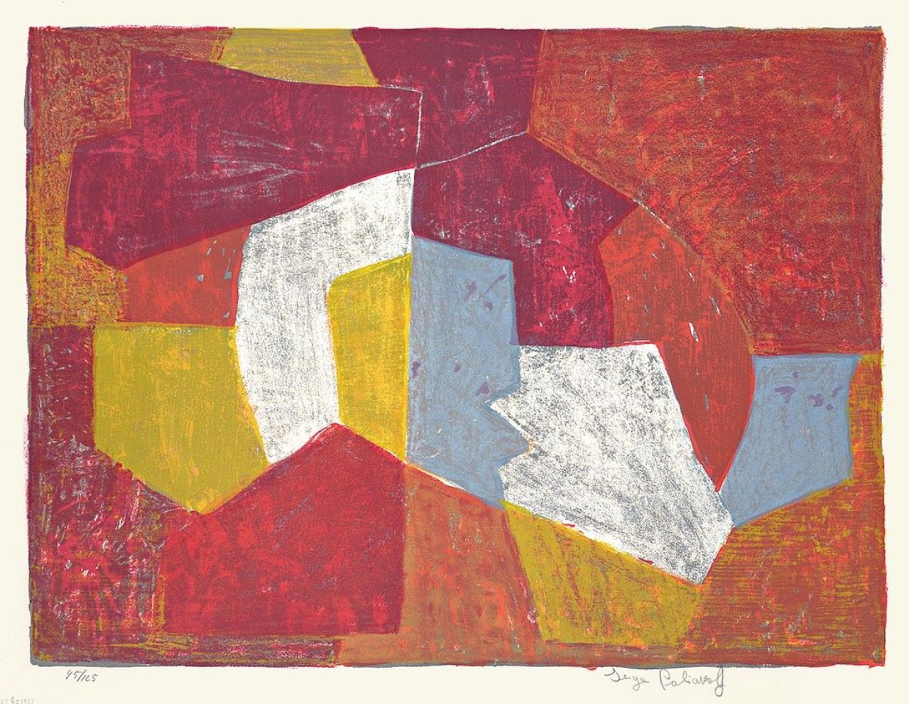 This picture shows the following artwork: Serge Poliakoff. „Composition carmin, brune, jaune et grise“. 1956.