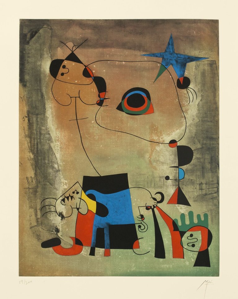 Auf diesem Bild ist das folgende Kunstwerk zu sehen: Nach Joan Miró. „Le chien bleu“. 1959.