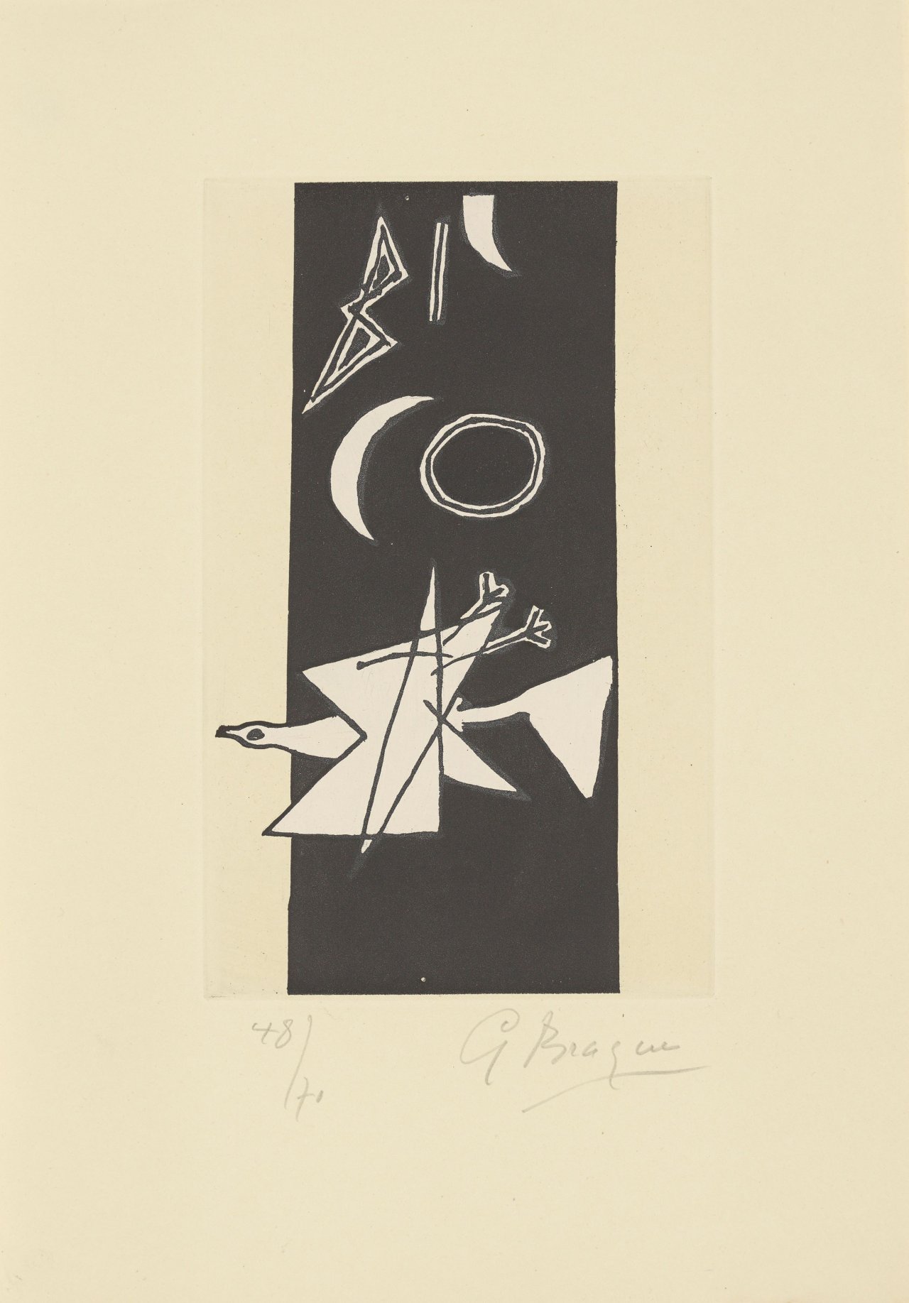 Auf diesem Bild ist das folgende Kunstwerk zu sehen: Georges Braque. Titelblatt zu: „Le tir à l'arc“. 1960.