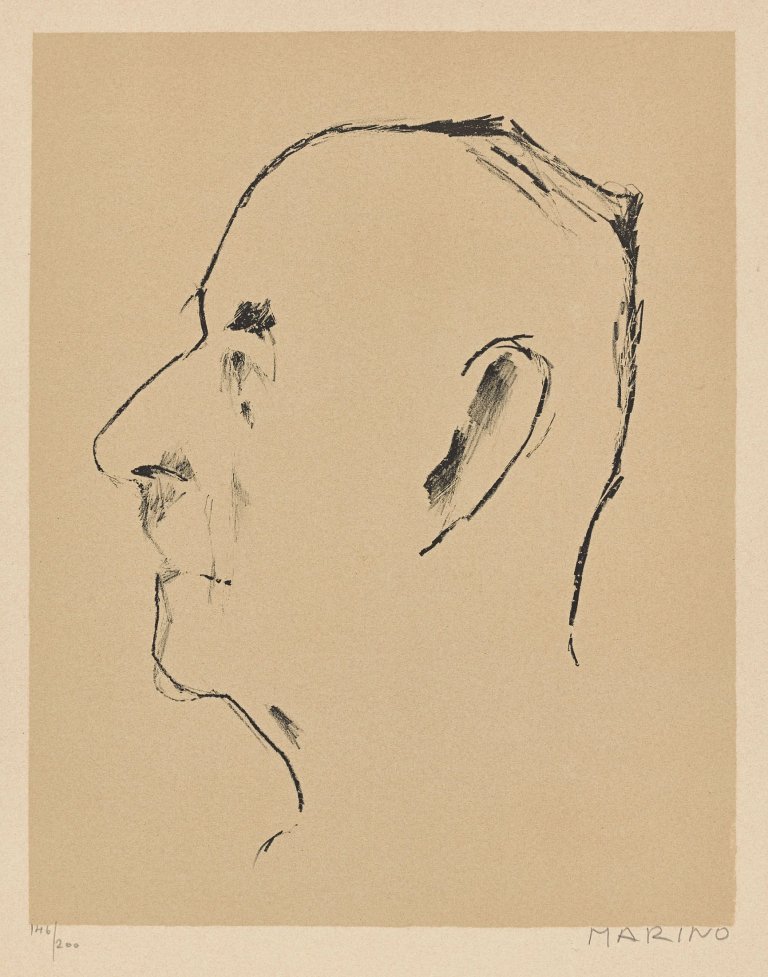 Auf diesem Bild ist das folgende Kunstwerk zu sehen: Marino Marini. „Portrait von Thomas Mann“. 1955.