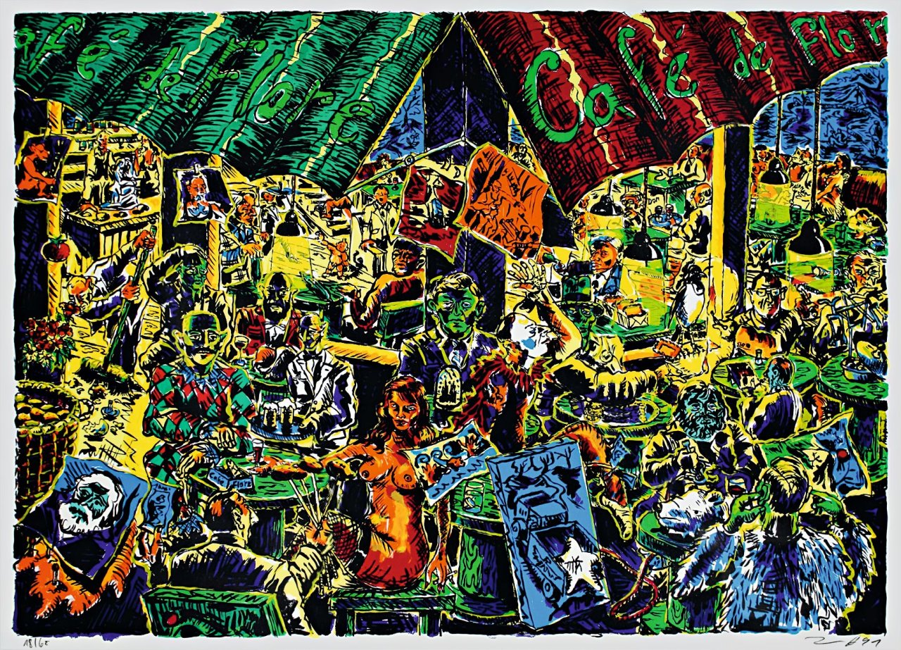 Auf diesem Bild ist das folgende Kunstwerk zu sehen: Jörg Immendorff. Café de Floré. 1991.