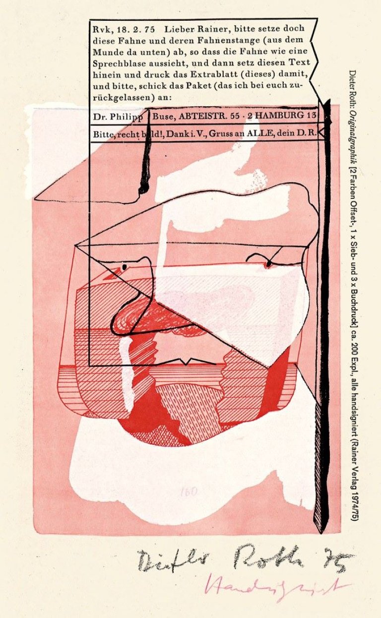 Auf diesem Bild ist das folgende Kunstwerk zu sehen: Dieter Roth. „Original-Graphik“ / „1 Bericht mit Kommentar“. 1975/1991.