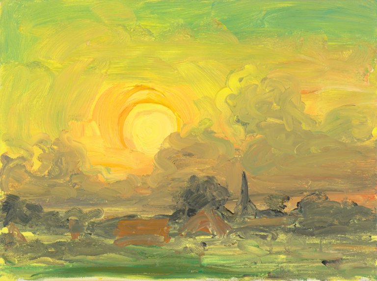 Auf diesem Bild ist das folgende Kunstwerk zu sehen: Anton Henning. „Manker Sonnenuntergang am 2.9.99“. 1999.