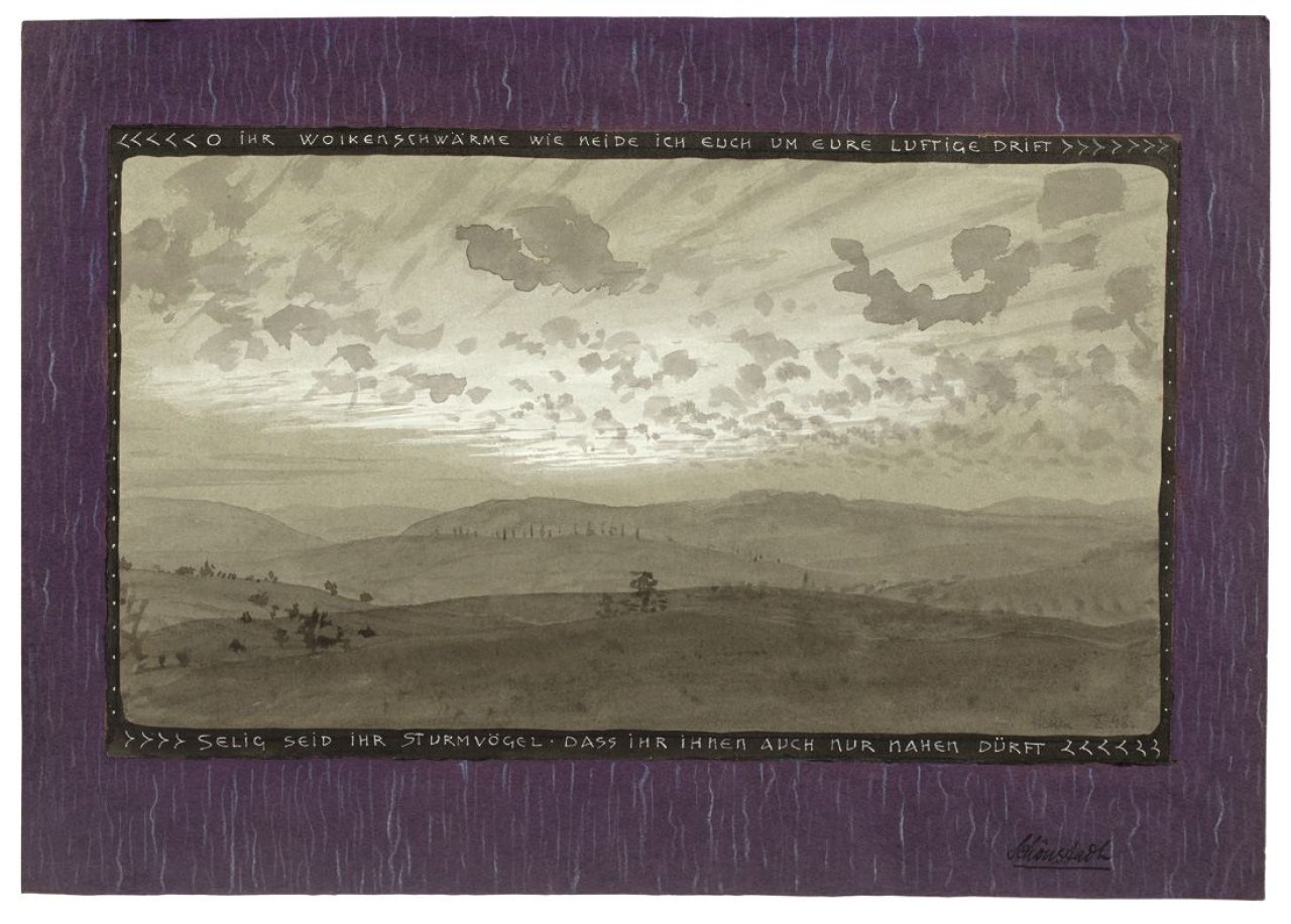 Auf diesem Bild ist das folgende Kunstwerk zu sehen:  Fidus (d.i. Höppener, Hugo). „O Ihr Wolkenschwärme“. 1898.