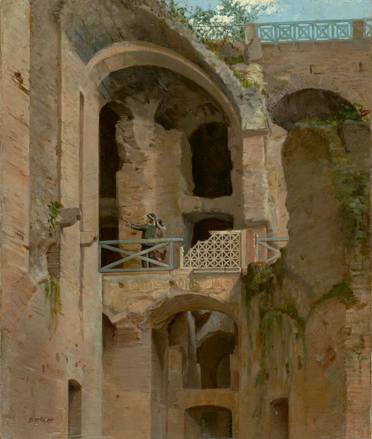 Auf diesem Bild ist das folgende Kunstwerk zu sehen:  Französisch, um 1840. Besichtigung des Kolosseums in Rom. 1829 (?).