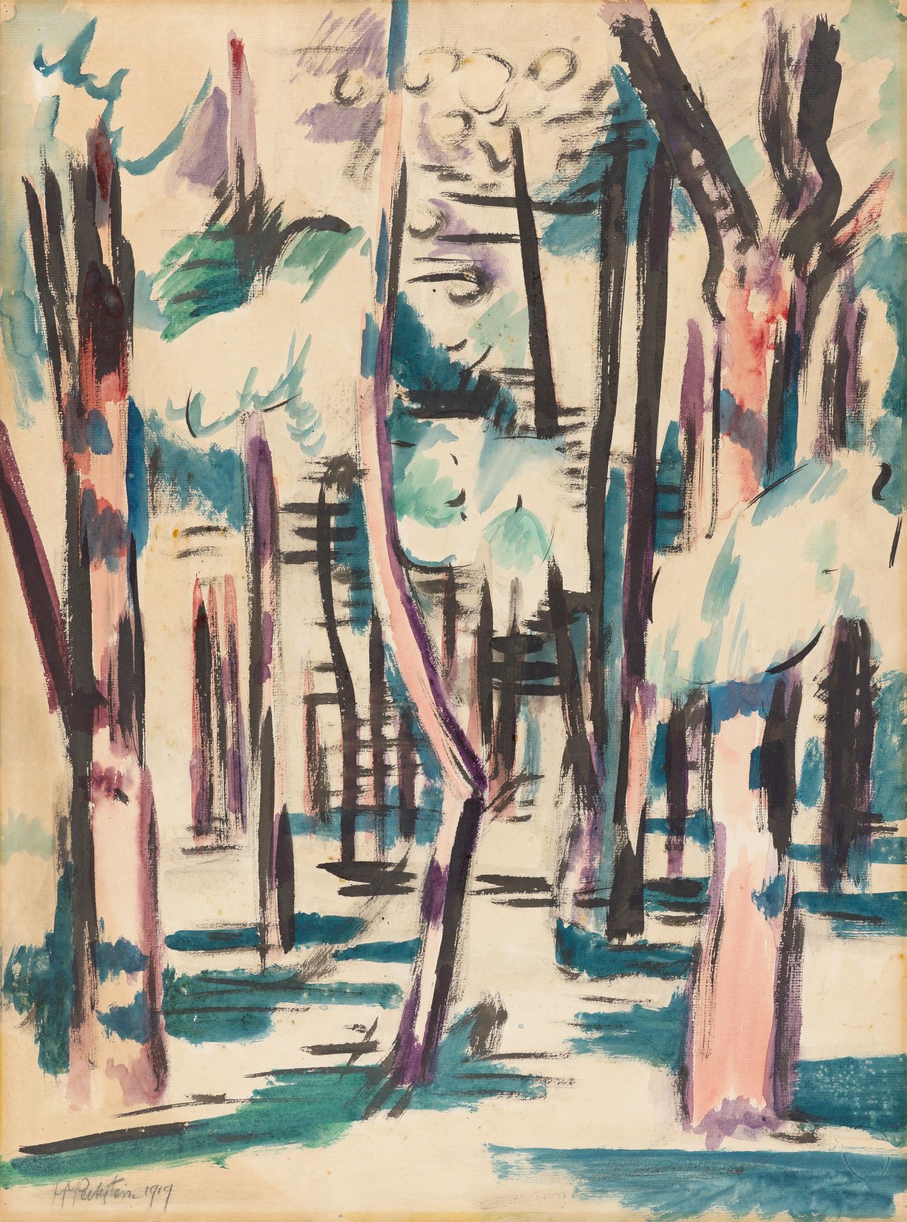 Auf diesem Bild ist das folgende Kunstwerk zu sehen: Max Pechstein. Waldstück (Nidden). 1919.