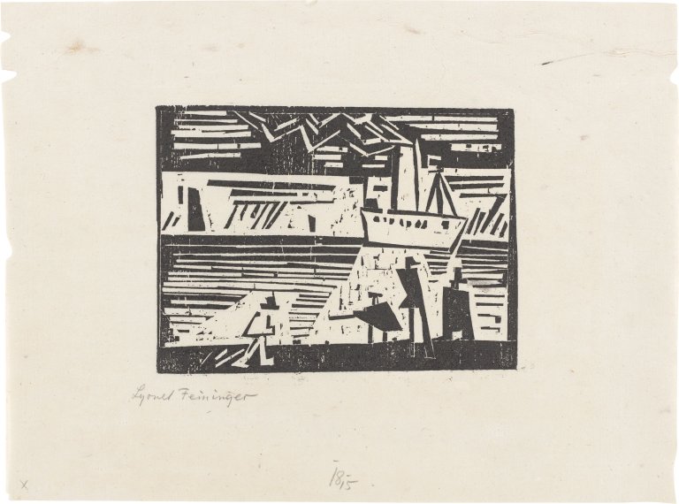 Auf diesem Bild ist das folgende Kunstwerk zu sehen: Lyonel Feininger. „Dampfer Odin“. 1918.