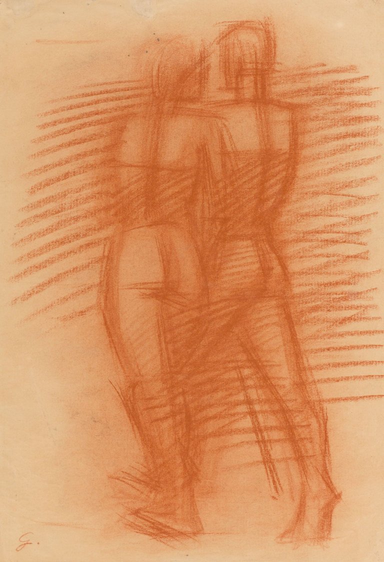 Auf diesem Bild ist das folgende Kunstwerk zu sehen: Hermann Glöckner. „Stehendes Paar vom Rücken“. 1928.