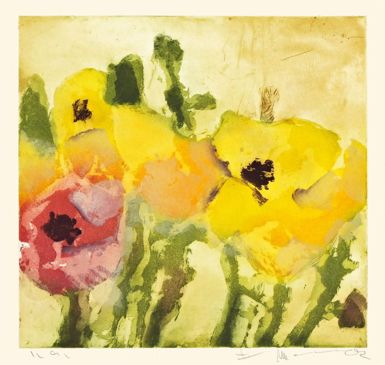 Auf diesem Bild ist das folgende Kunstwerk zu sehen: Klaus Fußmann. „Rosen, gelb, rosa“. 2002.
