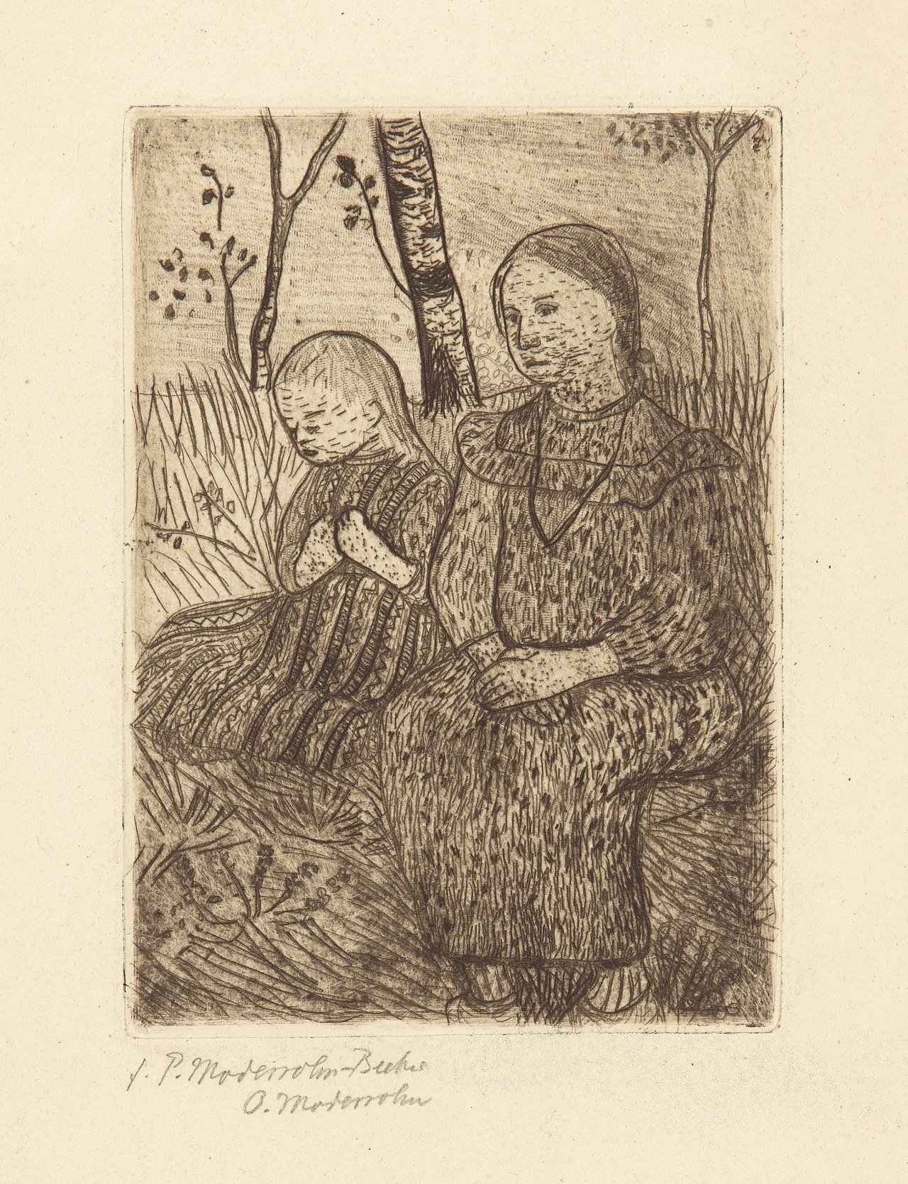Auf diesem Bild ist das folgende Kunstwerk zu sehen: Paula Modersohn-Becker. „Zwei Bauernmädchen“. Um 1900.