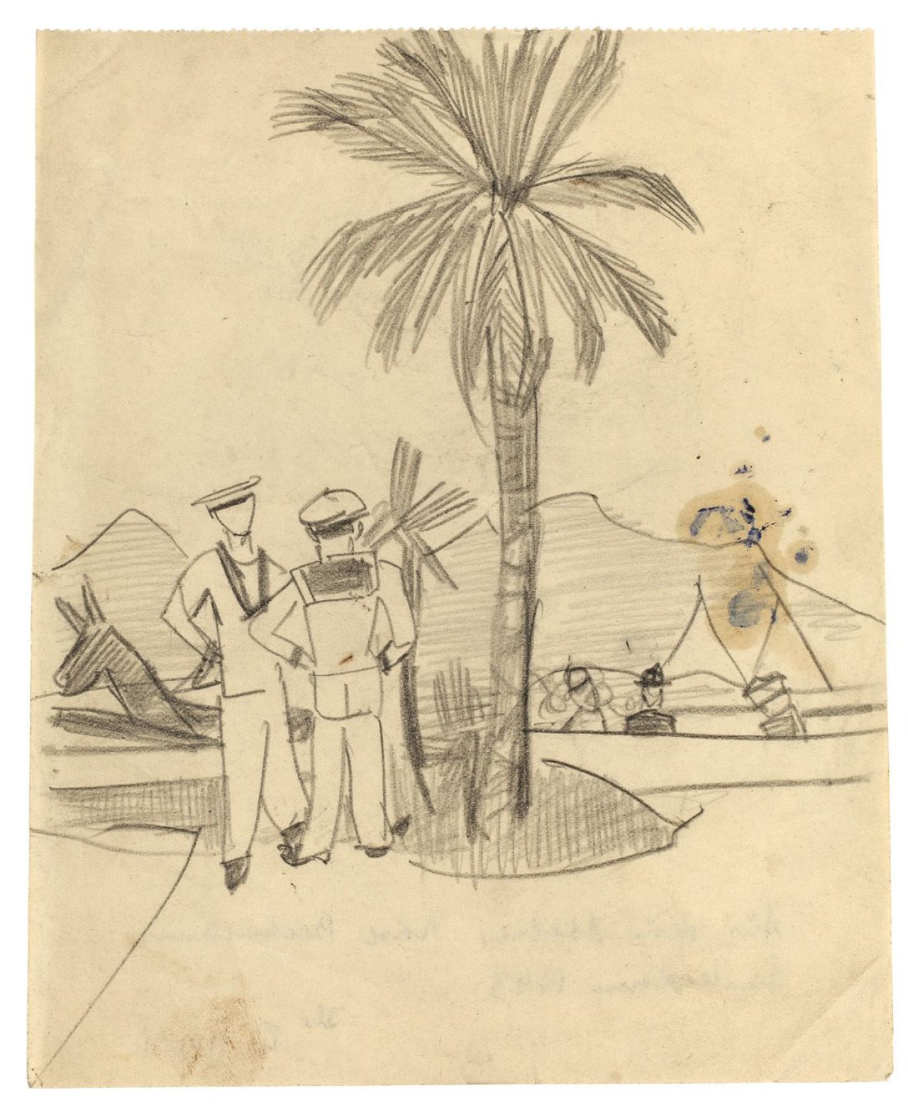 Auf diesem Bild ist das folgende Kunstwerk zu sehen: Max Beckmann. Zwei Matrosen an einer Palme. 1943.