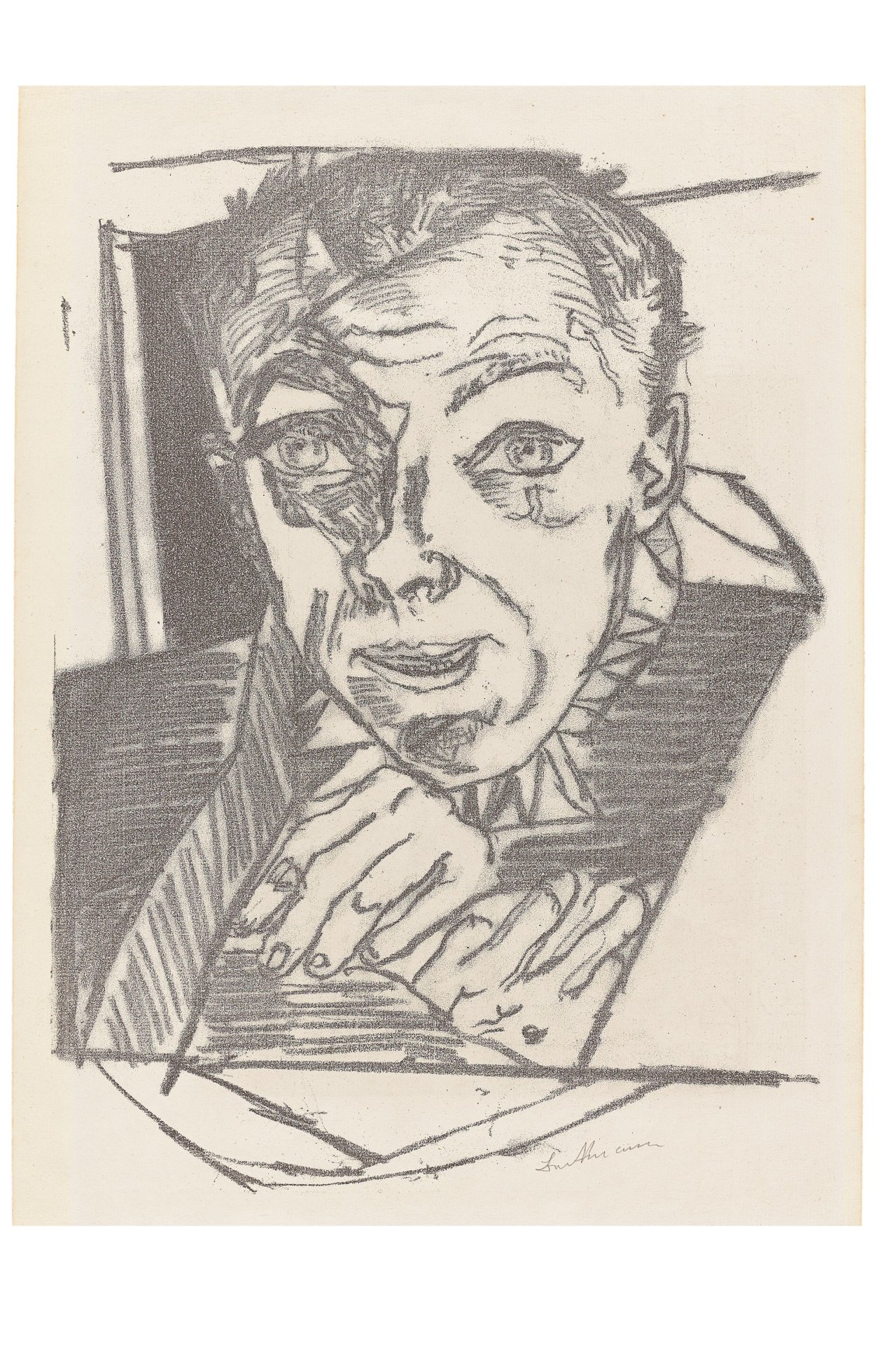 Auf diesem Bild ist das folgende Kunstwerk zu sehen: Max Beckmann. „Selbstbildnis (aus: Die Hölle)“. 1918/19.
