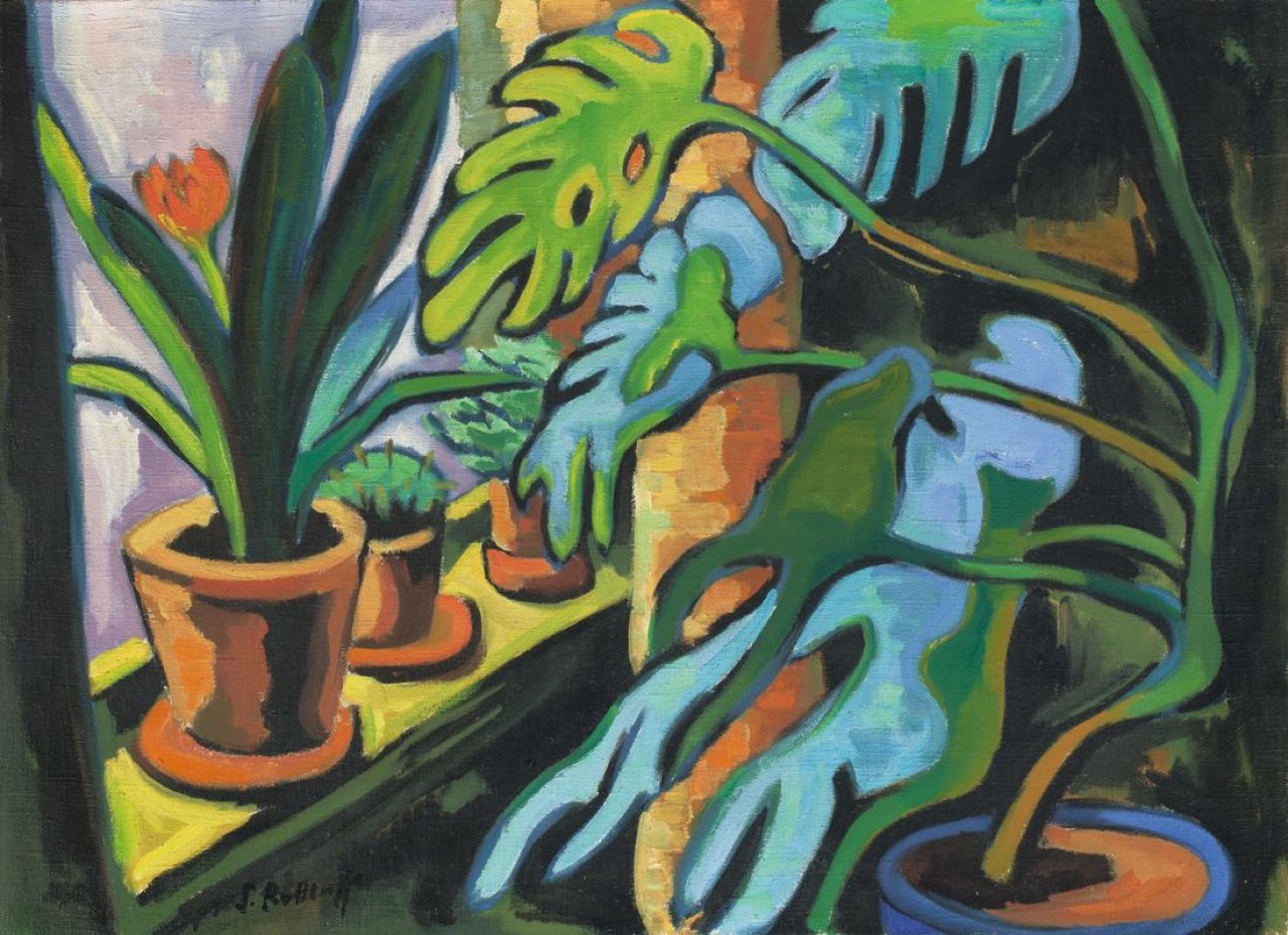 Auf diesem Bild ist das folgende Kunstwerk zu sehen: Karl Schmidt-Rottluff. „Philodendron und Clivia“. 1947.