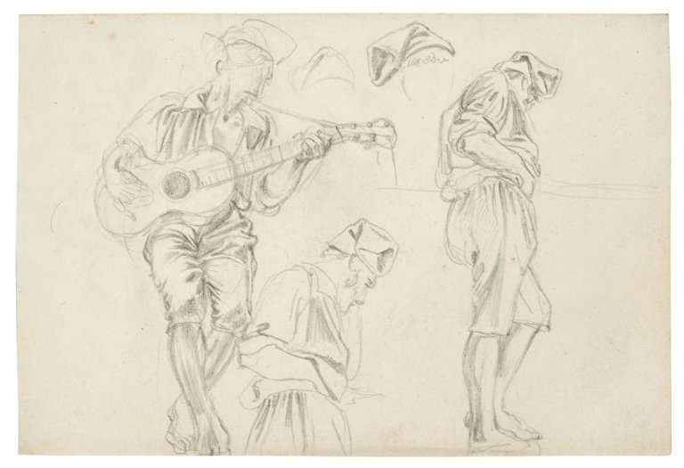 Auf diesem Bild ist das folgende Kunstwerk zu sehen: Johann Adam Klein. Neapolitanischer Fischer mit Gitarre (Studienblatt). Um 1820.