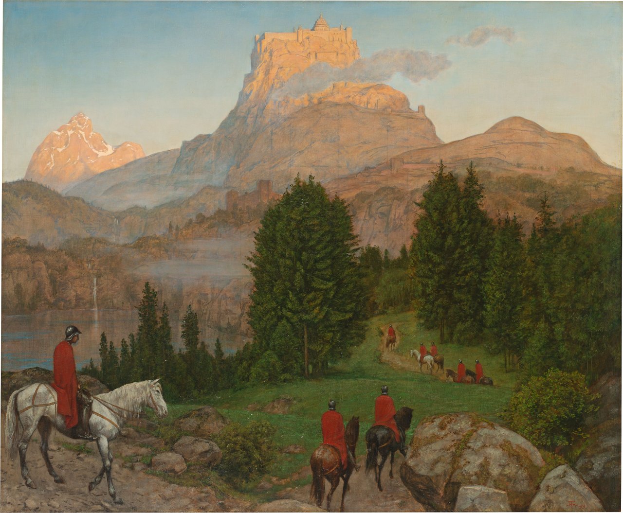 Auf diesem Bild ist das folgende Kunstwerk zu sehen: Hans Thoma. Die Gralsburg. 1899.