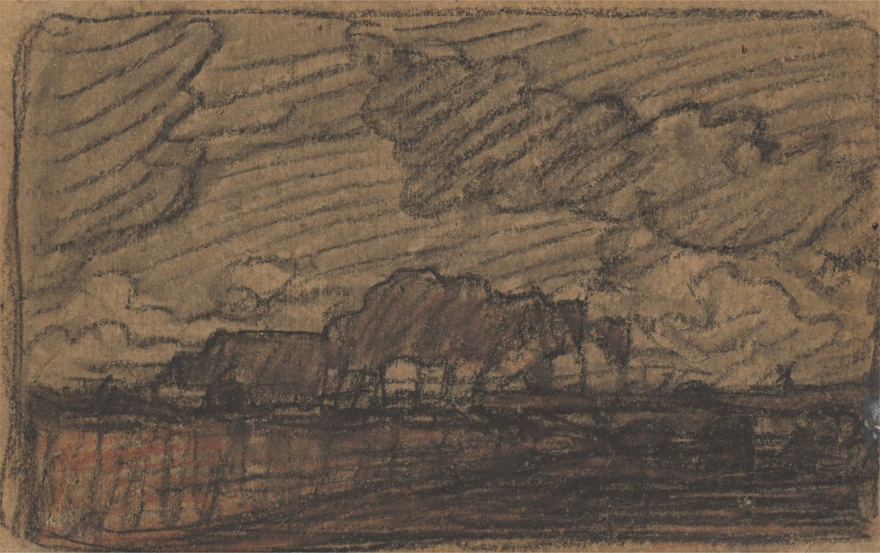 Auf diesem Bild ist das folgende Kunstwerk zu sehen: Otto Modersohn. „Stürmischer Himmel über dem Moor – Herbstwetter“. Um 1905.