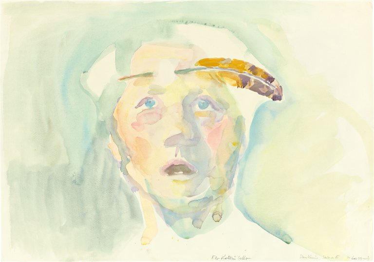 Auf diesem Bild ist das folgende Kunstwerk zu sehen: Maria Lassnig. „Denkerin“ (Selbstbildnis). 1981.