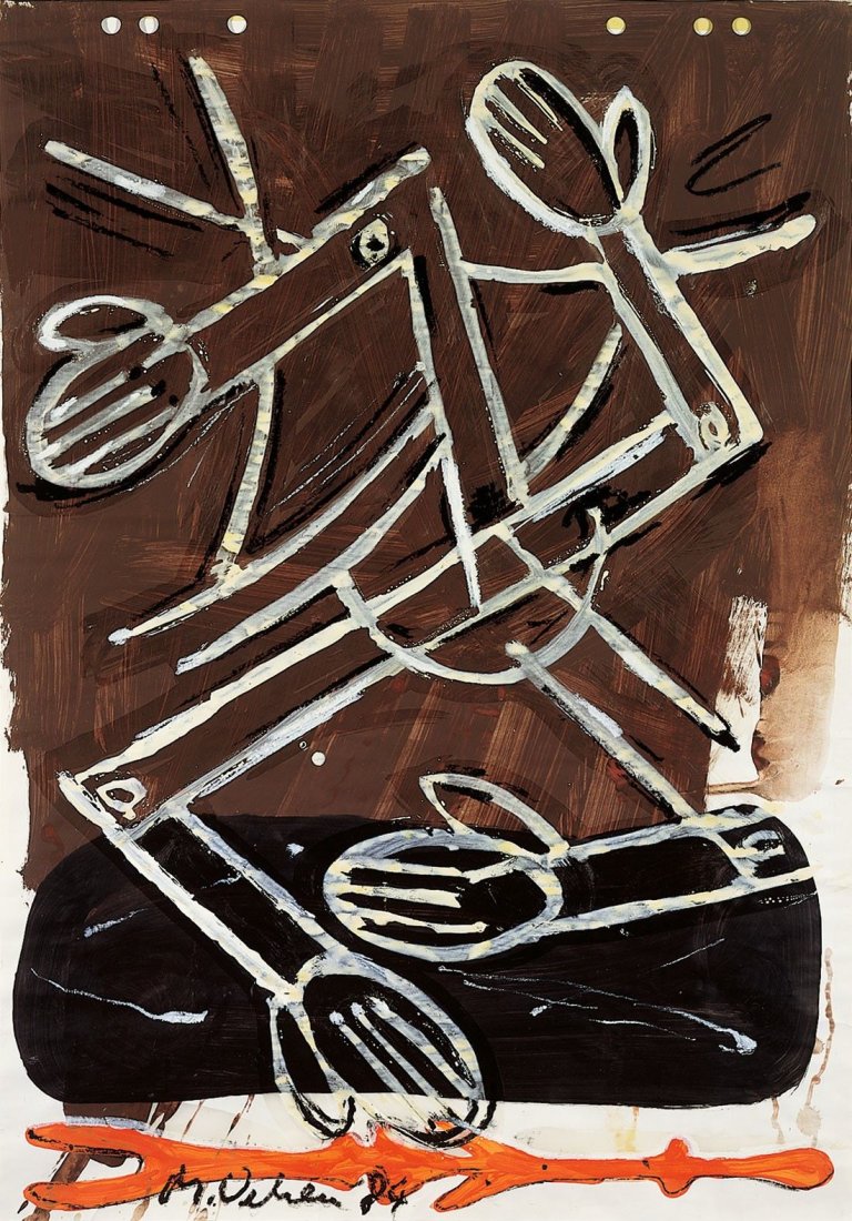 Auf diesem Bild ist das folgende Kunstwerk zu sehen: Markus Oehlen. Ohne titel (Die Hände meines Vaters). 1984.