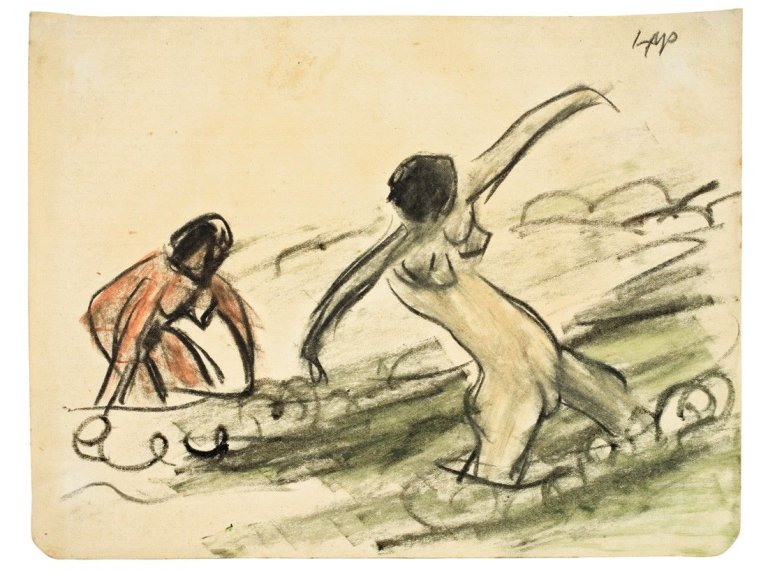 Auf diesem Bild ist das folgende Kunstwerk zu sehen: Max Pechstein. „Zwei weibliche Akte im Meer“ (Nidden). Um 1911/12.