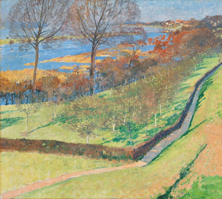 Auf diesem Bild ist das folgende Kunstwerk zu sehen: Max Clarenbach. Vorflutgelände bei Wittlaer (Blick aus dem Haus Clarenbach). 1909.