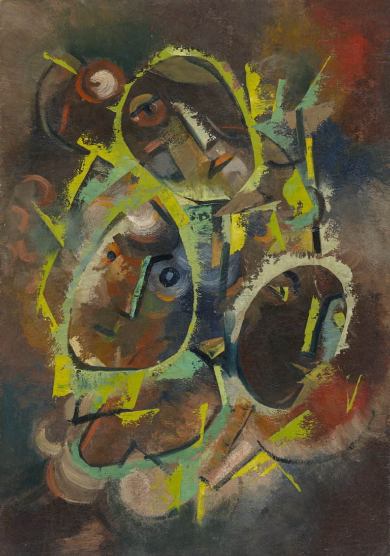 Auf diesem Bild ist das folgende Kunstwerk zu sehen: Hannah Höch. „Drei Masken“. Um 1925/30.