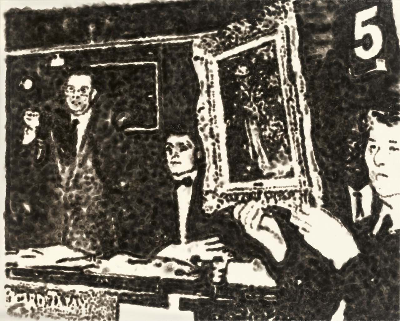 Auf diesem Bild ist das folgende Kunstwerk zu sehen: Jiří Georg Dokoupil. Ohne Titel (Auction – Renoir). 1989.