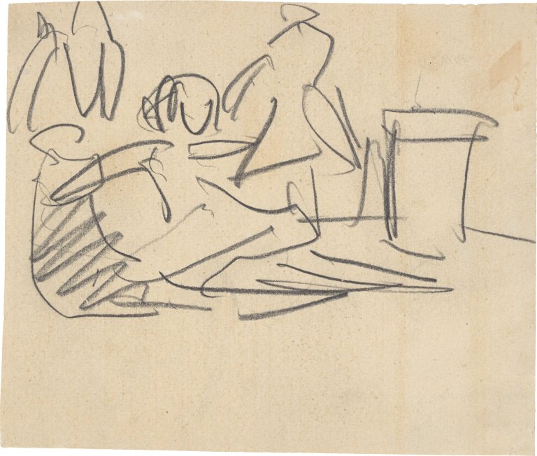 Auf diesem Bild ist das folgende Kunstwerk zu sehen: Ernst Ludwig Kirchner. „Szene mit Figuren“. 1910/11.