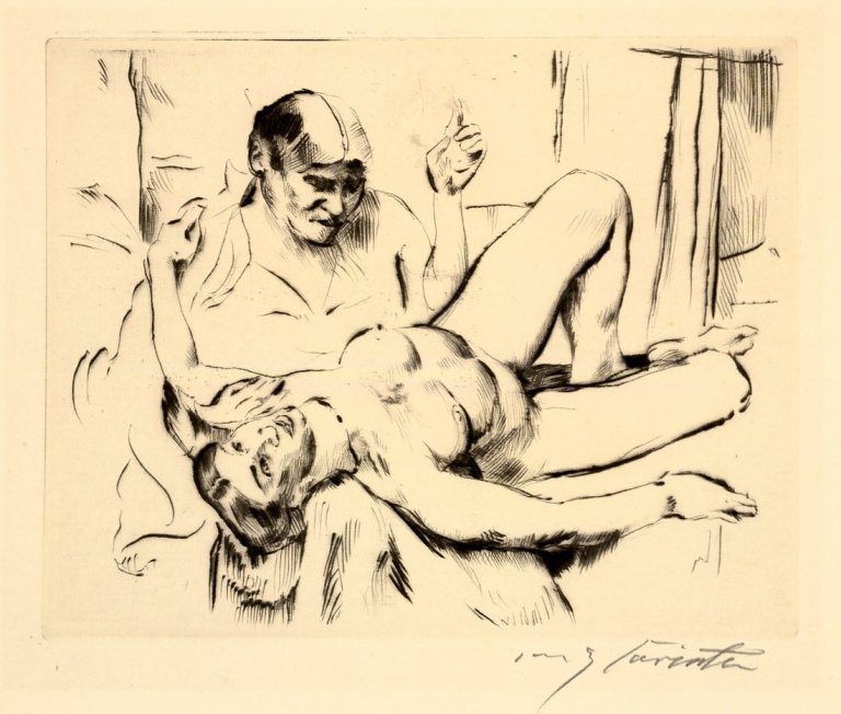 This picture shows the following artwork: Lovis Corinth. „Weissagung“ / „Interieur mit Stehlampe“ / „Atelierwinke“. 1914/1916/1919.