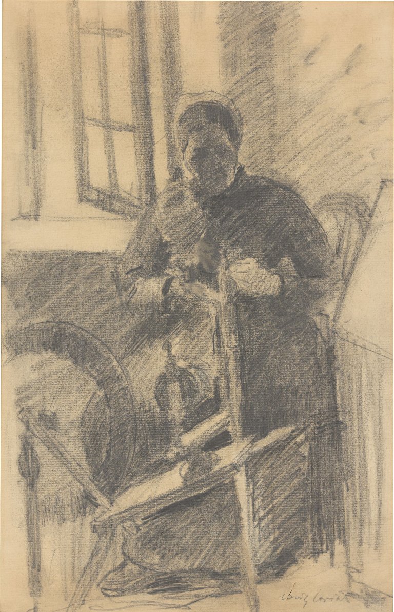 This picture shows the following artwork: Lovis Corinth. Alte Frau am Spinnrad. Circa 1886.